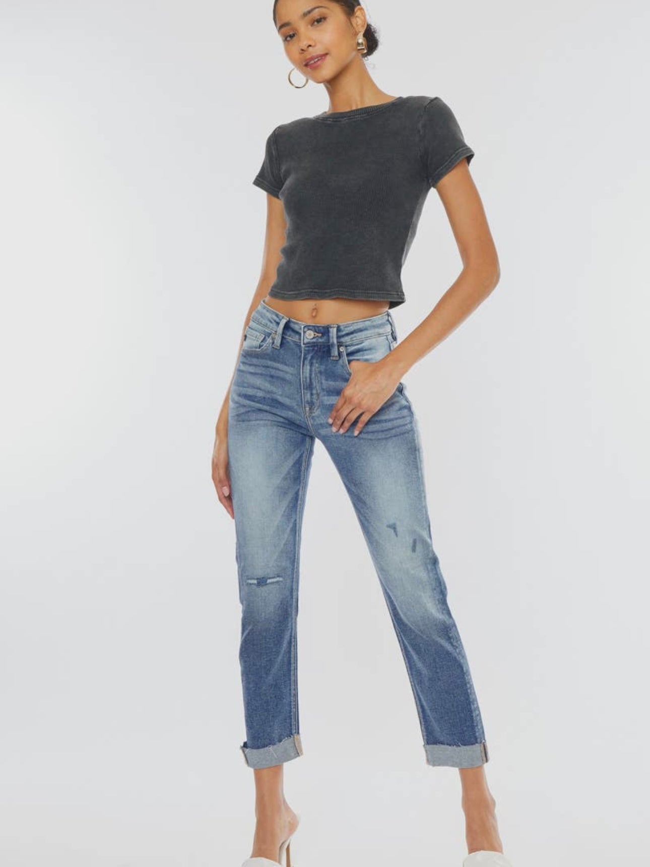 cuffed slim straight kancan jeans