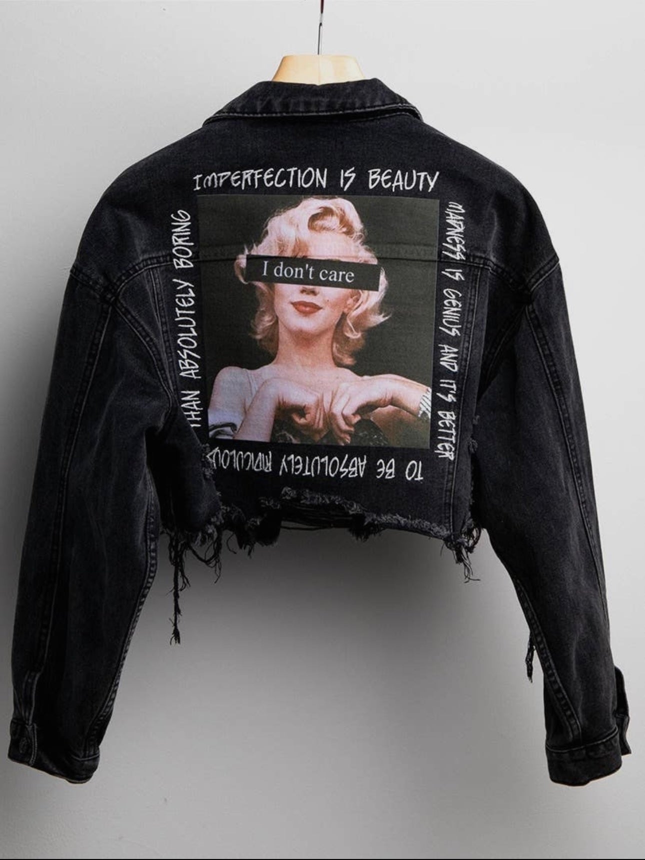 Marilyn Monroe Cropped Distressed Black Denim Jacket