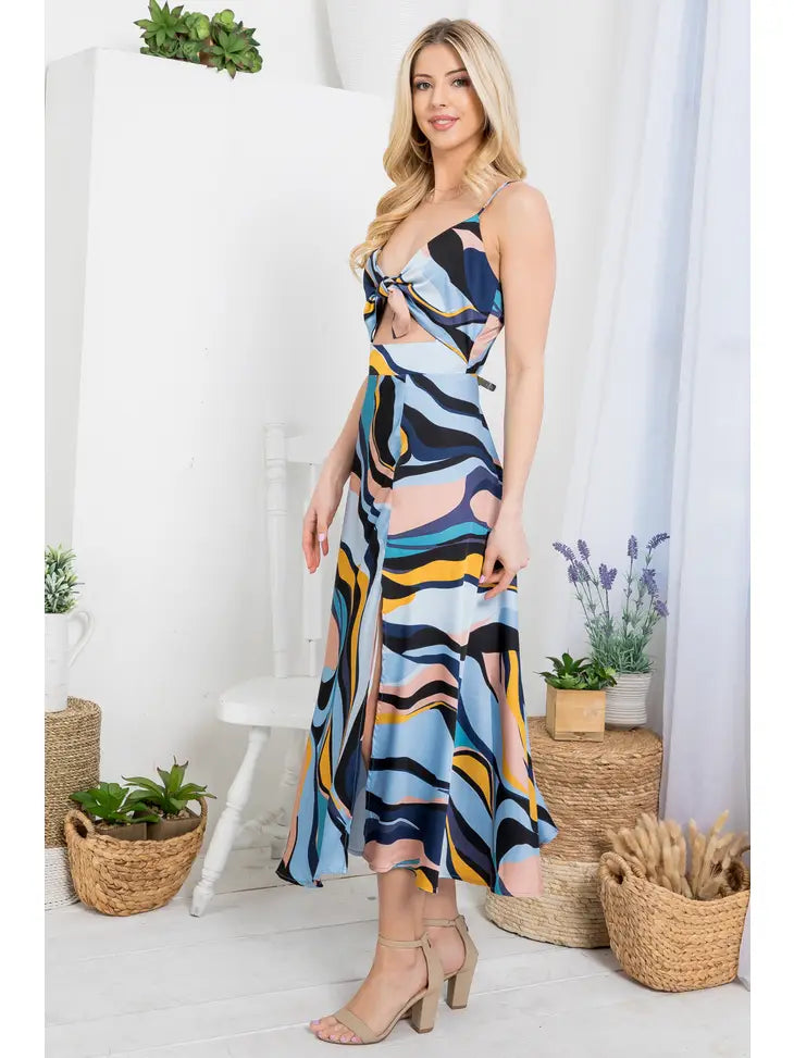 Wave Print Cutout Dress