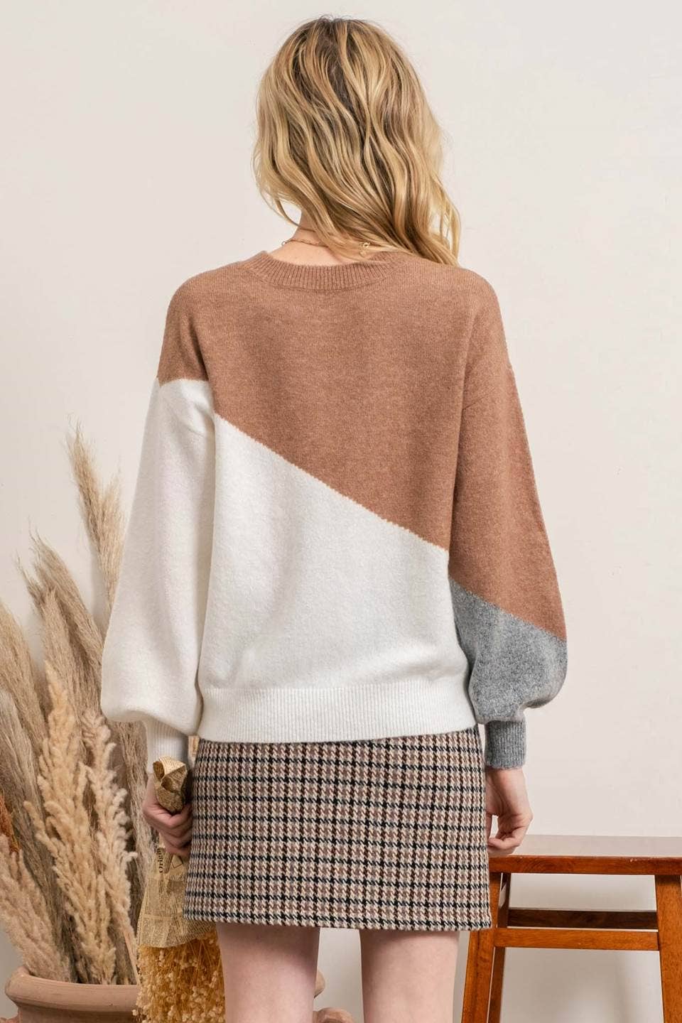 Khaki Asymmetrical Colorblock Sweater