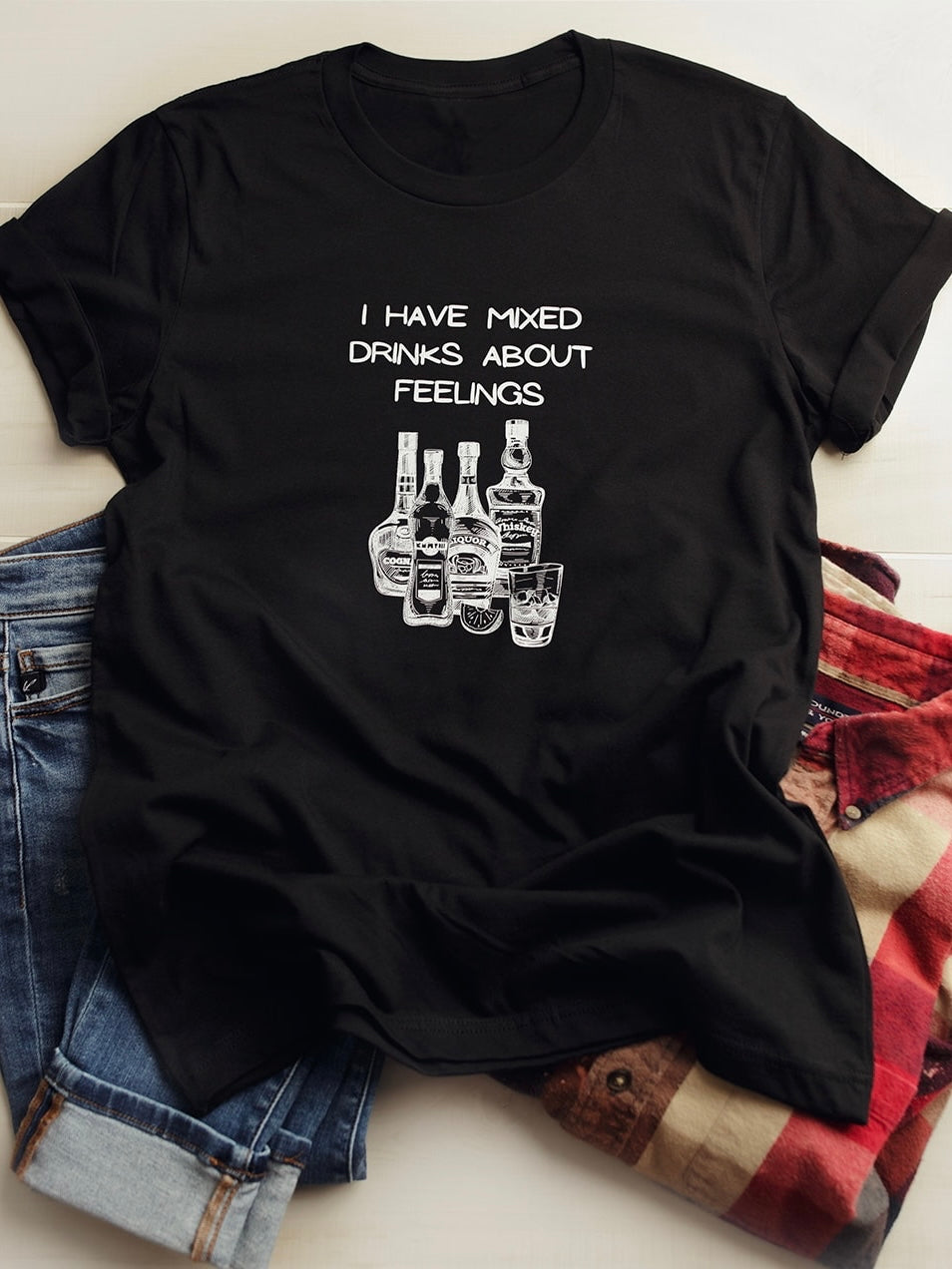 Black Bella Canvas Tee That Says I have Mixed Drinks About Feelings