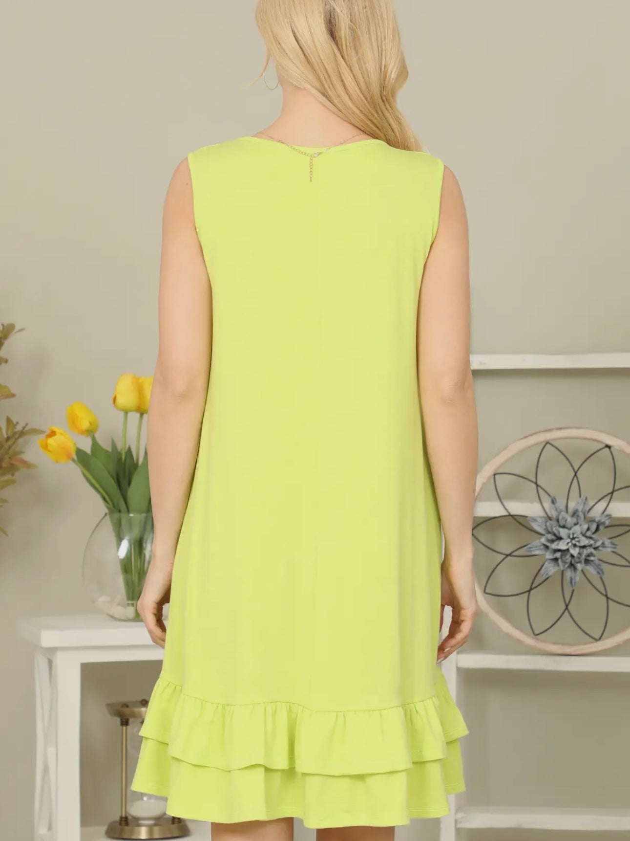 Vintage Lime Sleeveless Ruffled Hem Dress