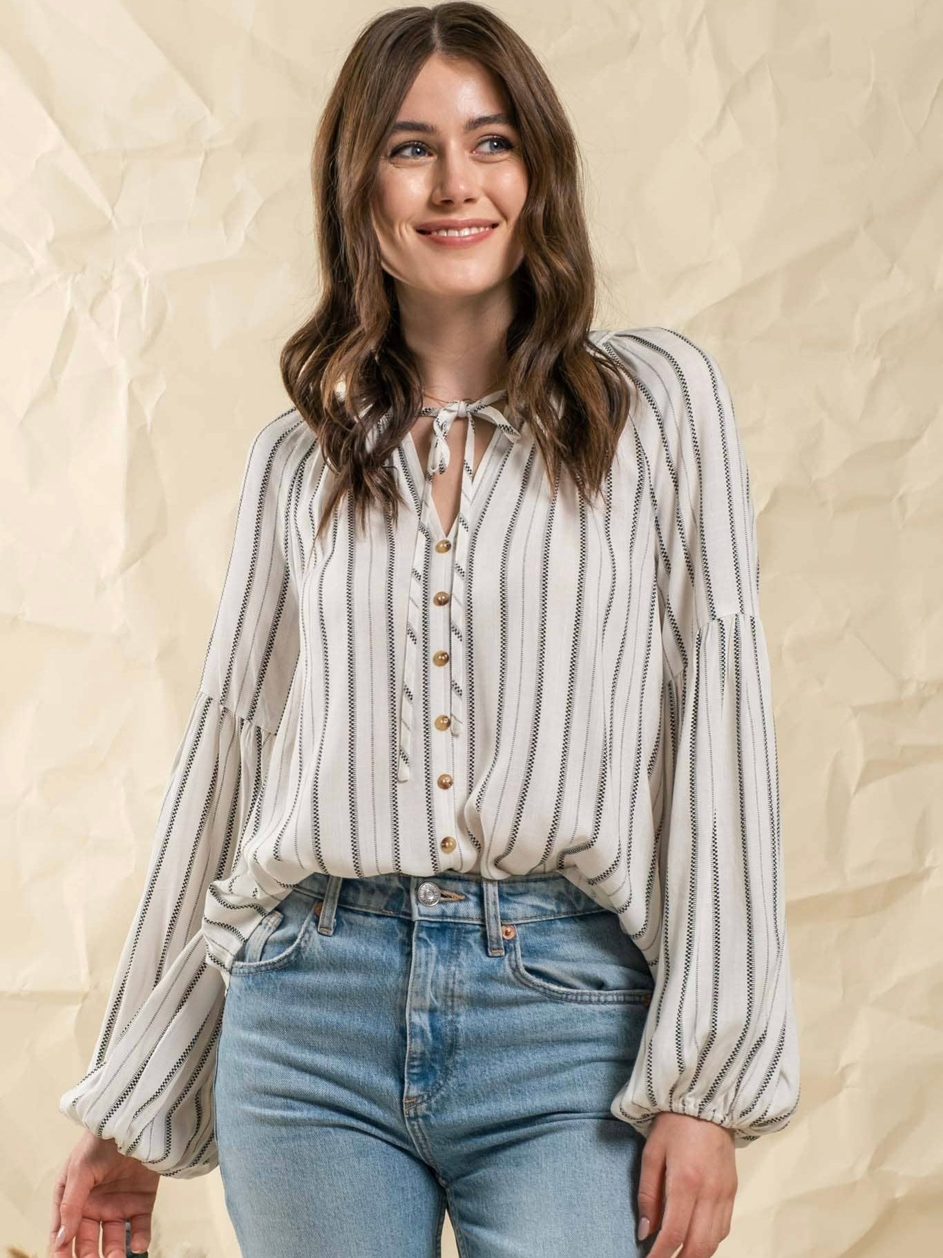 Ivory Striped Peasant Top