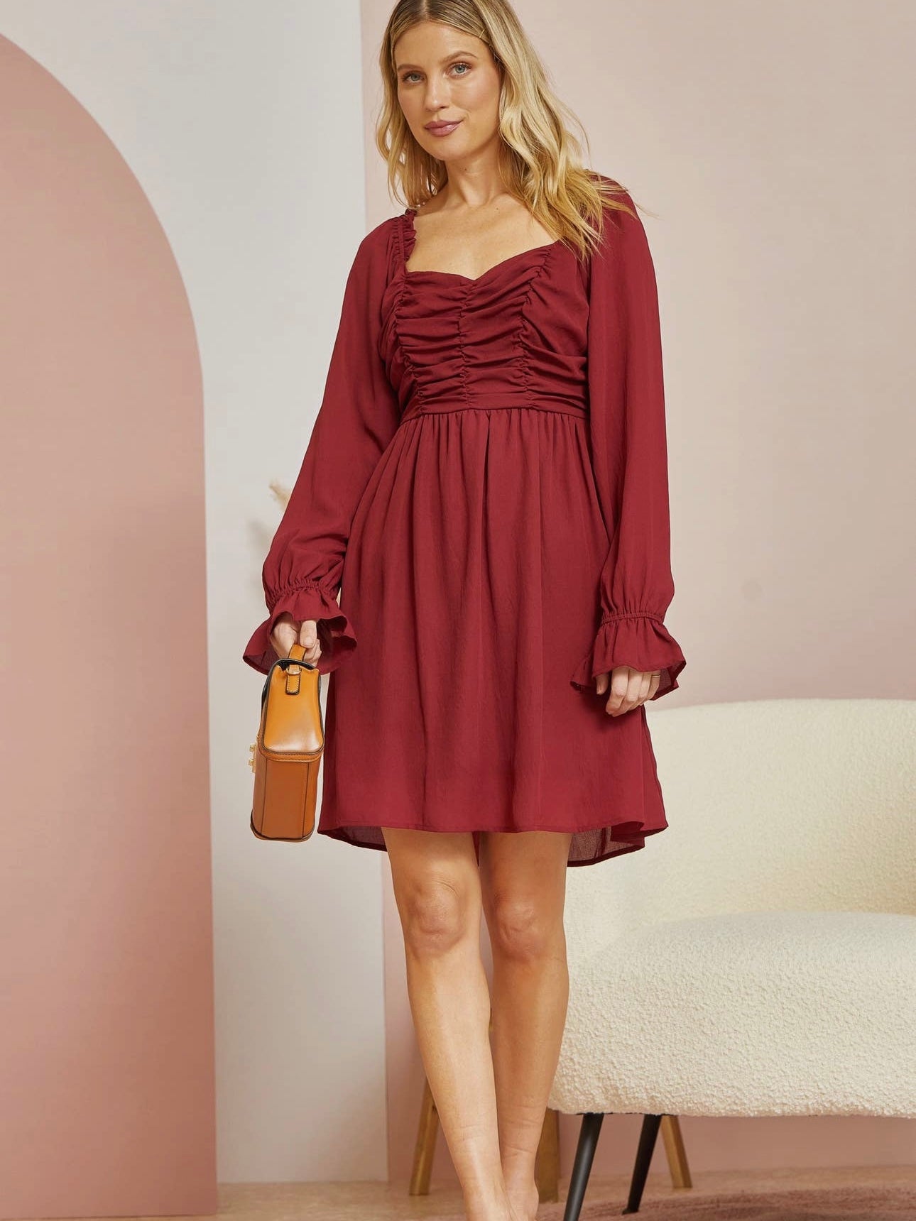 Ruched Solid Dress