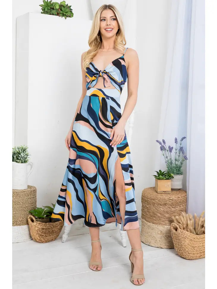 Wave Print Cutout Dress
