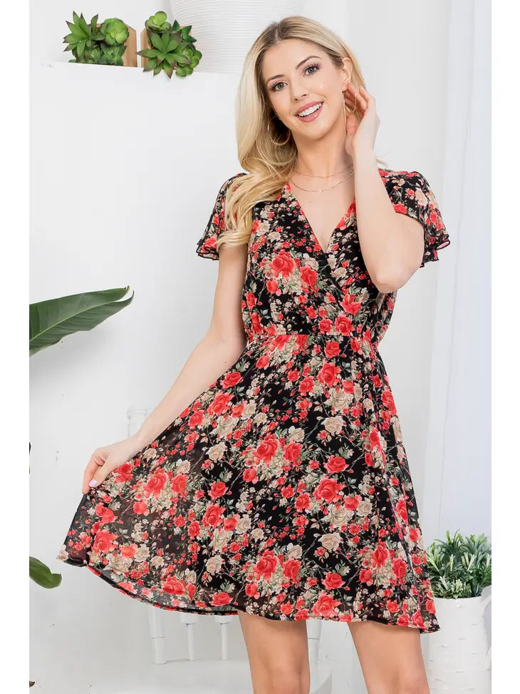 Floral Print Cap Sleeve Dress