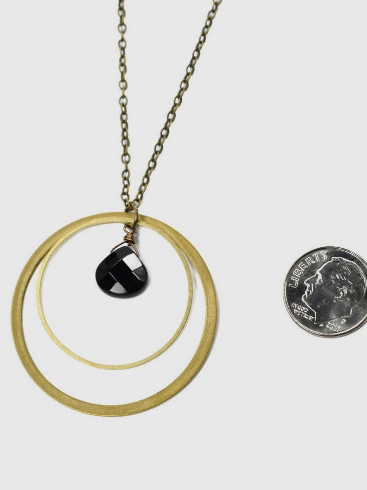 Black Onyx Large Hammered Double Circles Necklace