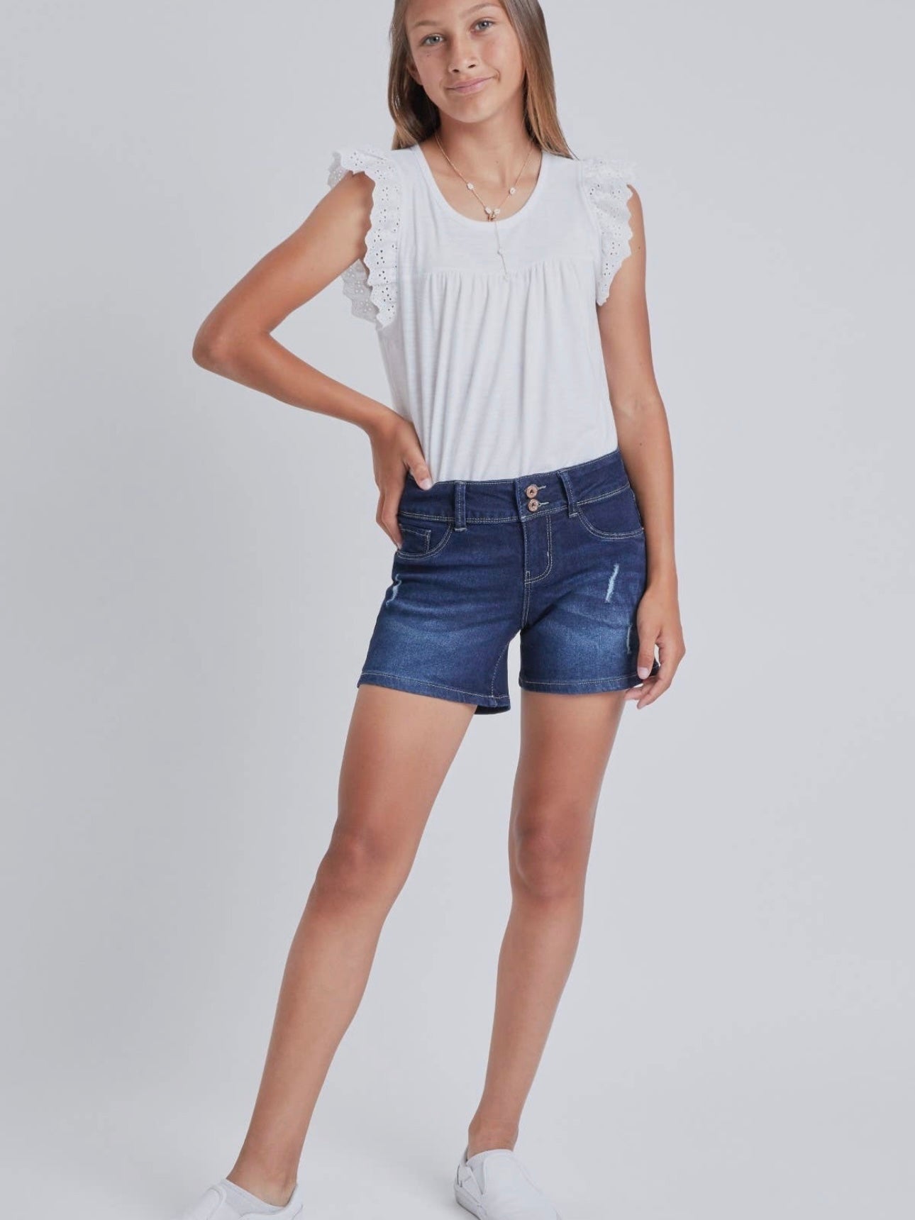 Girls Classic 2-Button Regular Hem Shorts