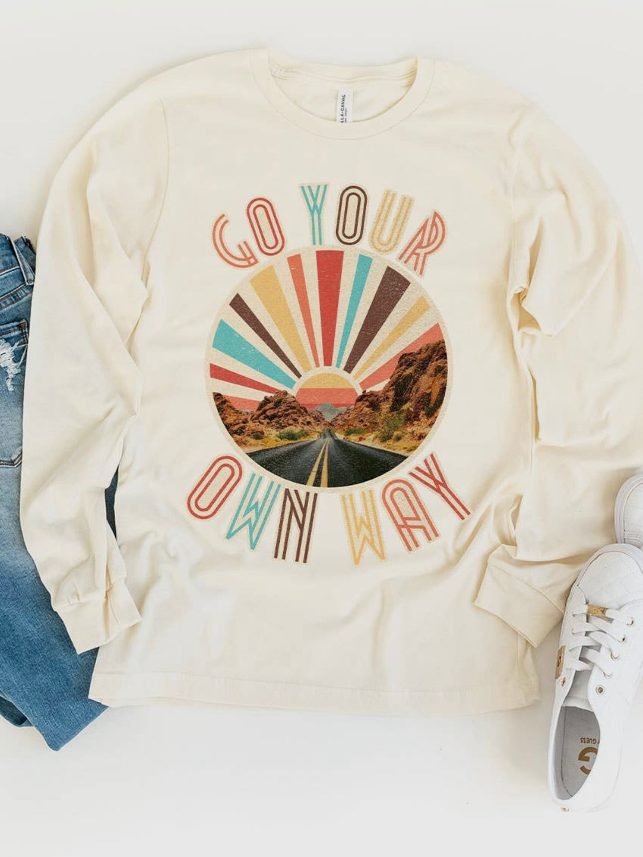 retro go your own way long sleeve graphic tee