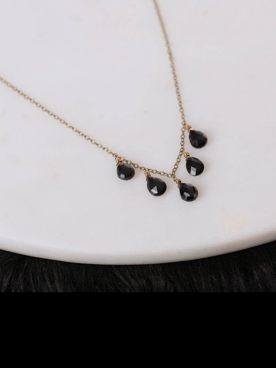 Dainty 5 Stone Black Onyx Necklace