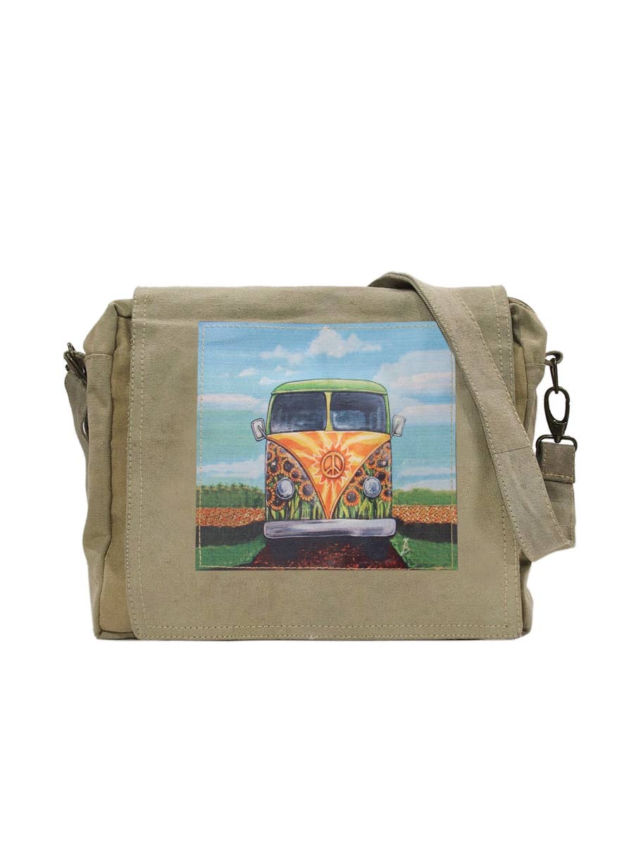 hippie bus crossbody bag made from military tents