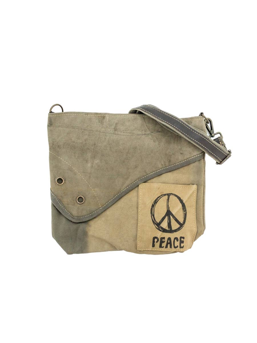 Peace Sign Recycled Military Tent Crossbody